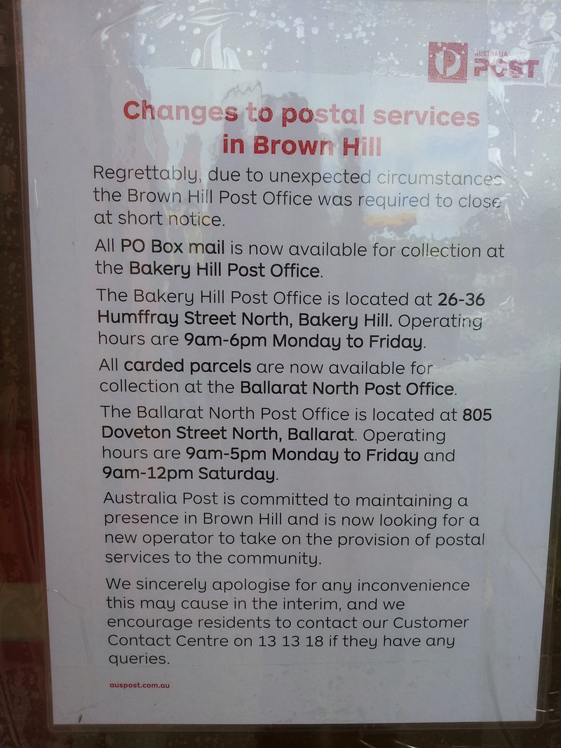 Brown Hill Post Office Closure August 2017