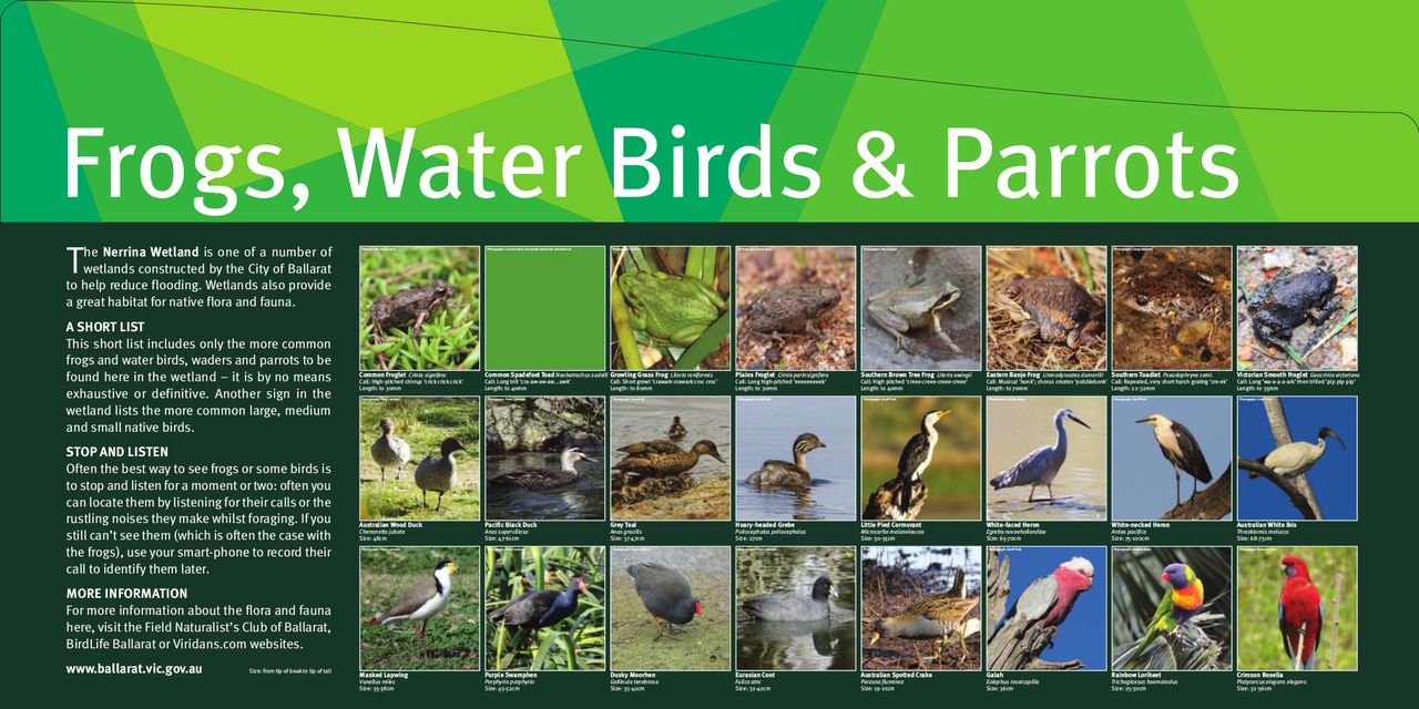 Nerrina Wetland Signs - Frogs, Water Birds & Parrots